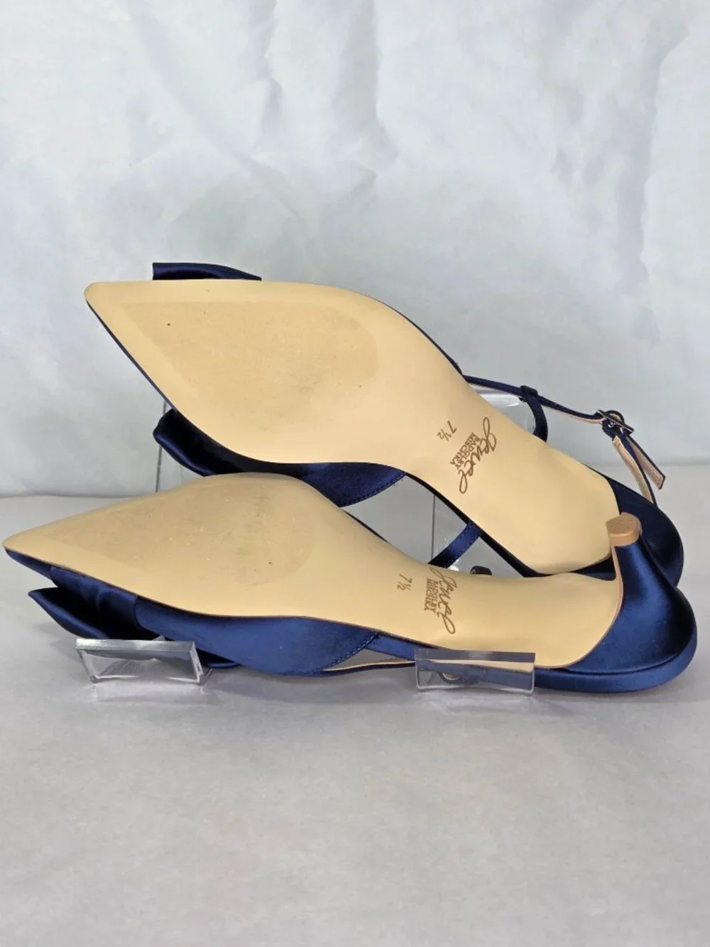 Jewel Badgley Mischka Shoshana Slingback Pumps - Navy Satin, Size: 7.5